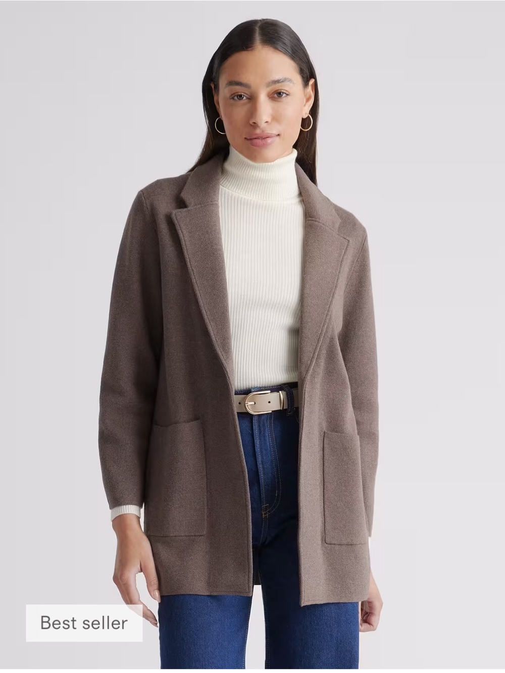 Quince Organic Cotton Knit Taupe Blazer. Size XL.